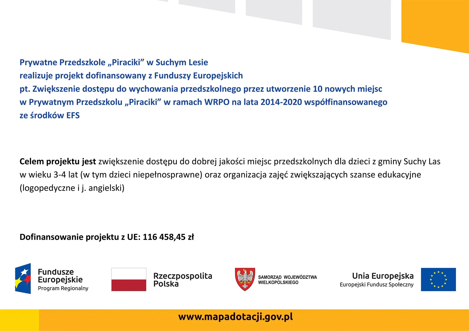 Plakat informacyjny projektu dofinansowanego z Unii Europejskiej
